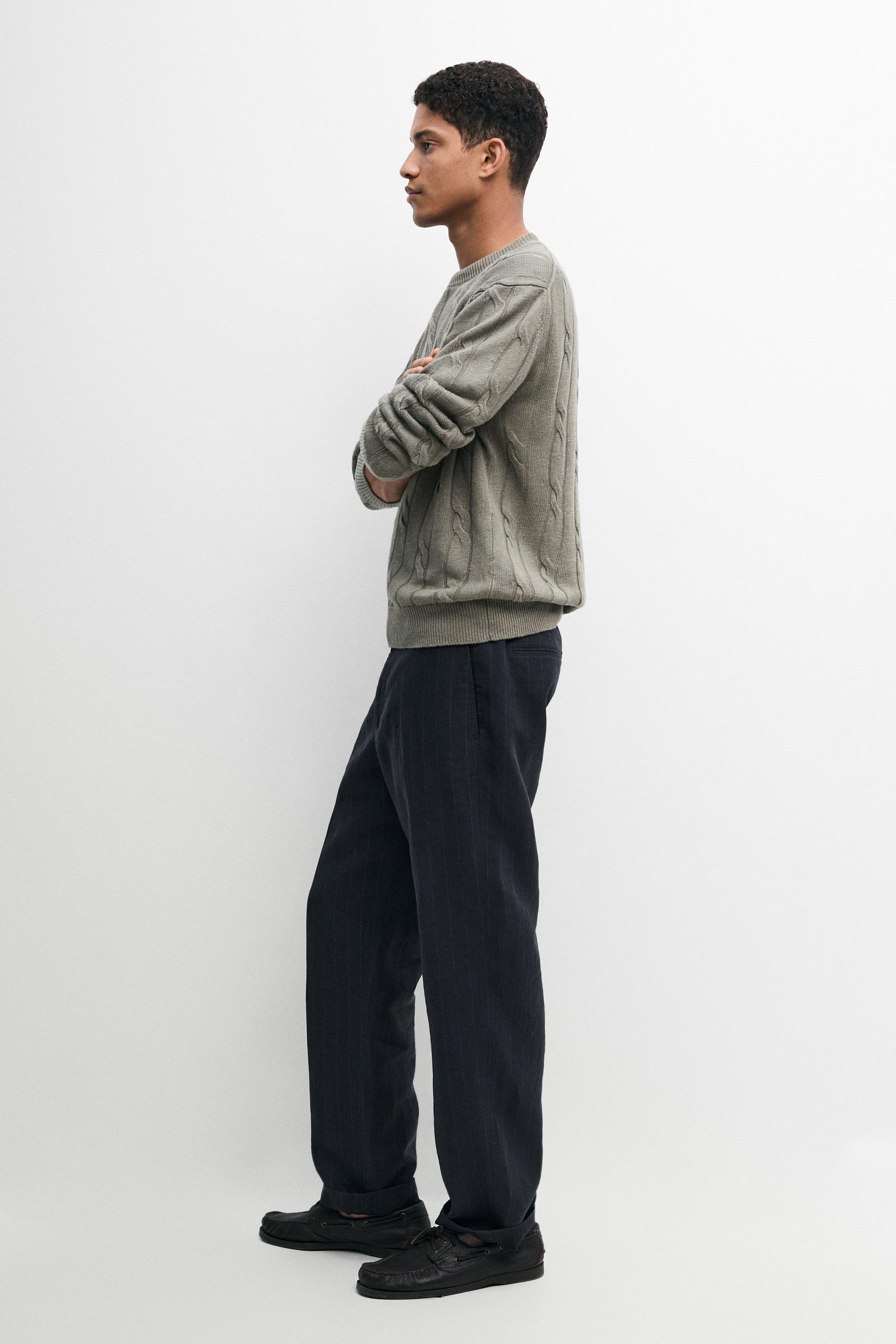 Linen trousers with striped detail